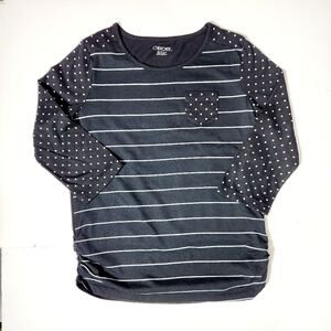 Cherokee Girl's Black Striped and Polka Dot 1/4 Sleeve Shirt Size: 14/16